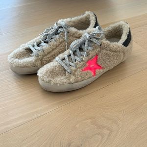 Brand New Beige Pink Golden Goose Sherpa Sneakers with Silver Laces 40